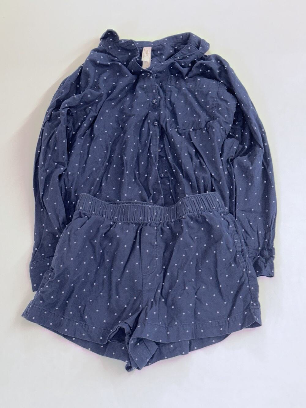 Auden Women’s Pajama Set Size Small Navy Blue Polka Dot Button Up Shorts